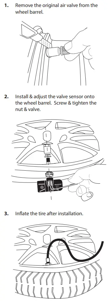 BLAUPUNKT TPMS HN1.0 Honda Plug and Play Instruction Manual - VALVE SENSOR INSTALLATION