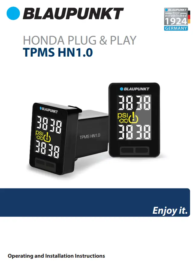 BLAUPUNKT TPMS HN1.0 Honda Plug and Play Instruction Manual