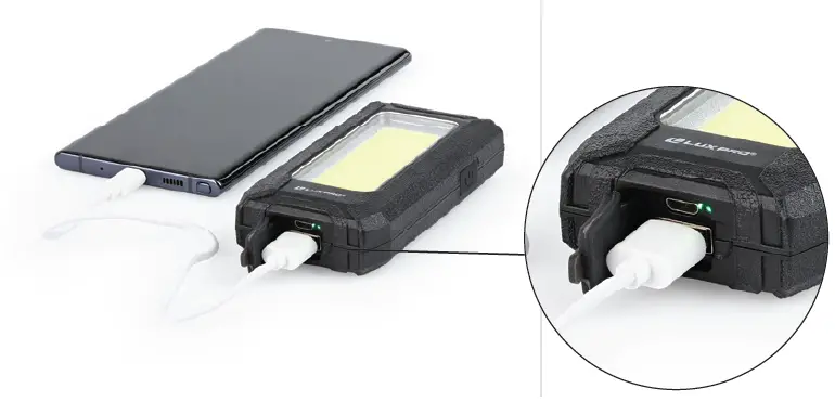 LUXPRO LP385 Rechargeable Palm Light w Powerbank 5