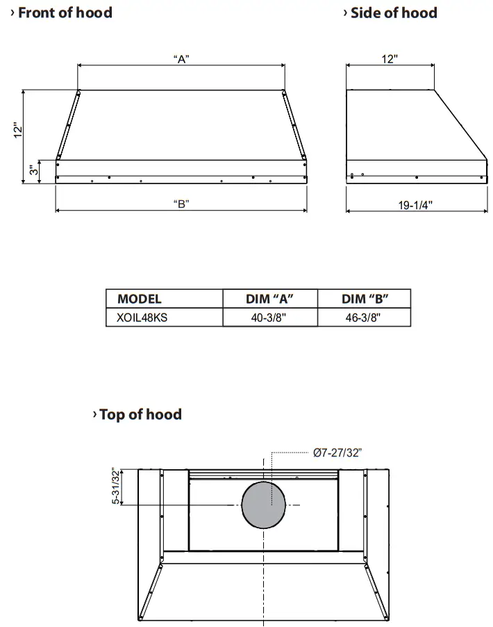 XOIL4819KSE 48 Inch Cabinet Insert Hood - Fig 2