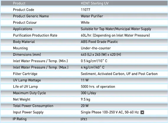 KENT UV Water Purifier with a Built - 16