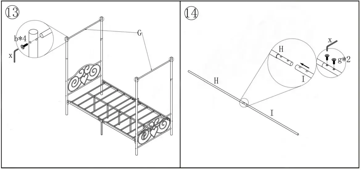GODEER 748E Metal Frame Twin Size Canopy Bed - Part list 8