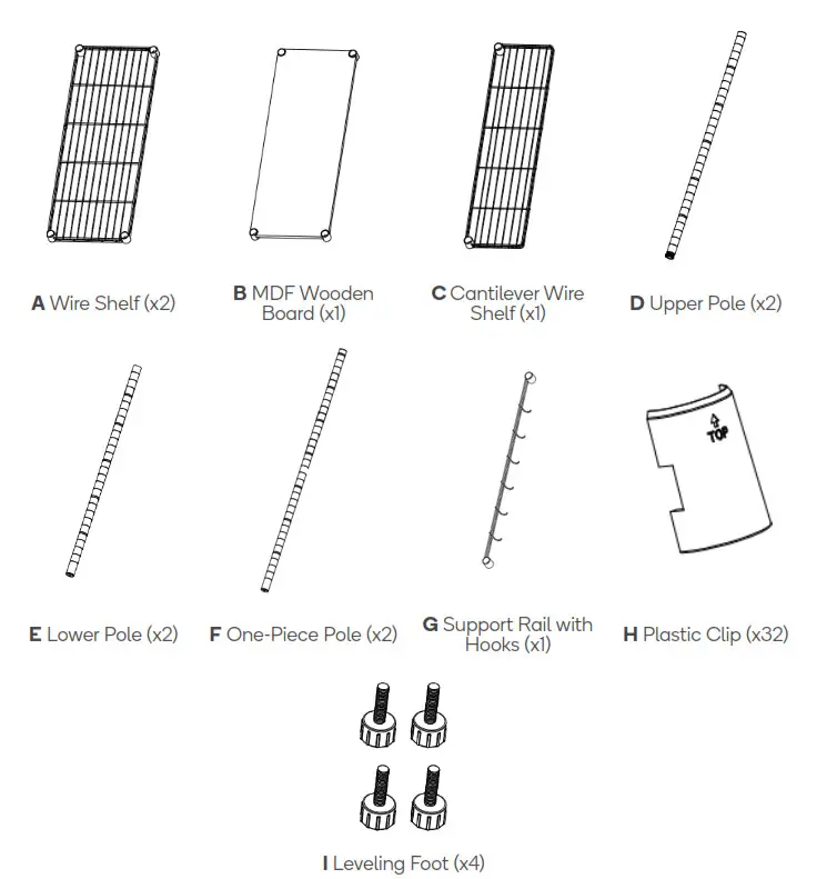 kogan OVCARLSBKTA Ovela Carlsbad Kitchen Shelving Unit - COMPONENTS