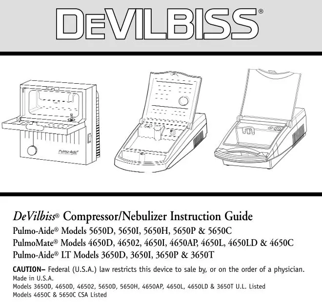 DEVILBISS 5650D Pulmo-Aide Compressor Nebulizer Instructions