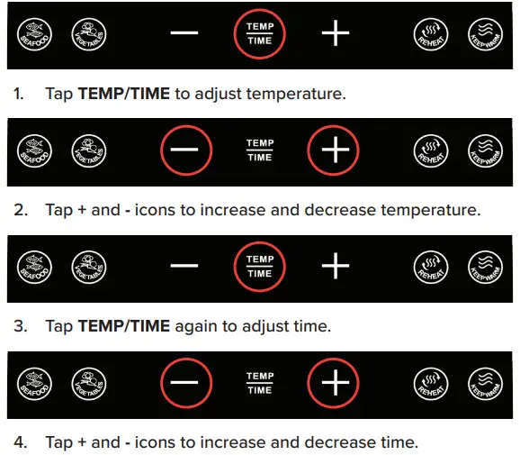 Gourmia 8QT Stainless Steel Digital Air Fryer GAF838 - ADJUSTING TEMPERATURE AND TIME