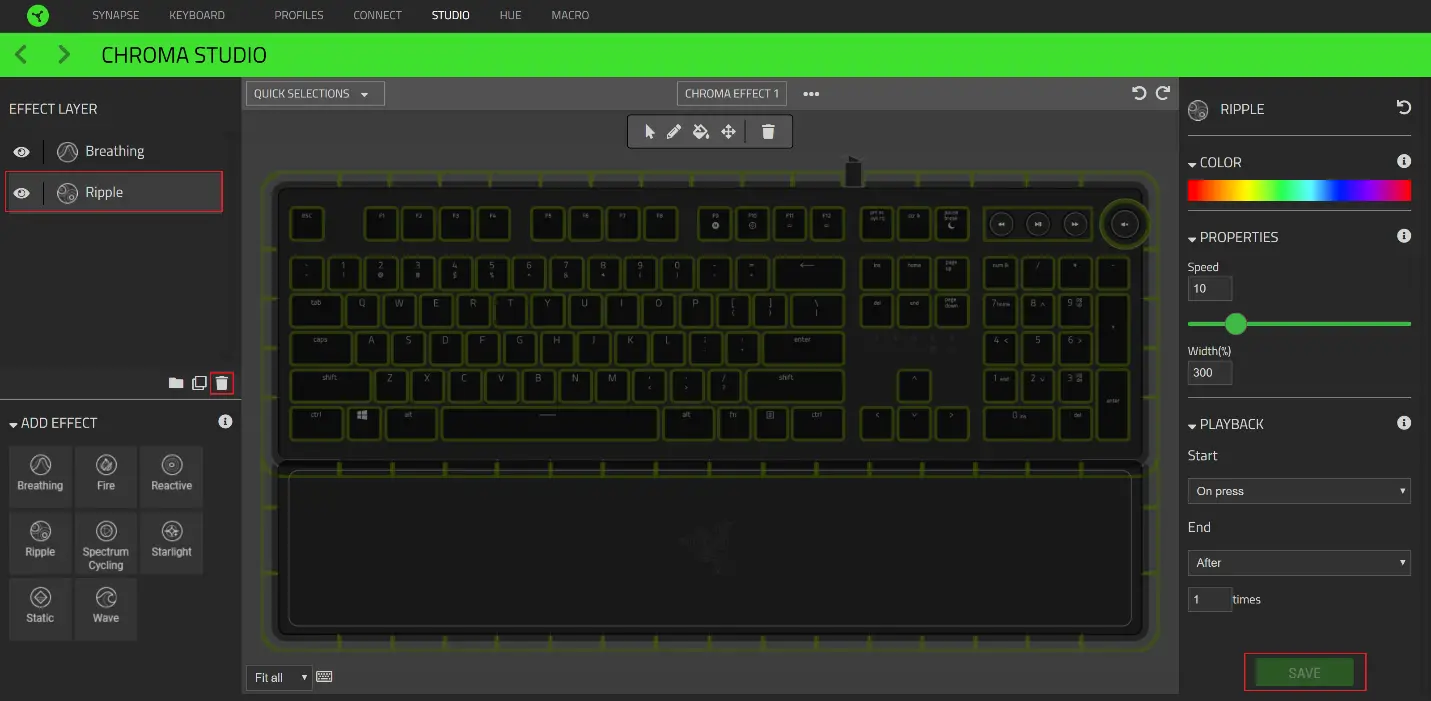 Remove a Chroma effect on Razer Synapse 3