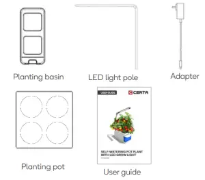 kogan CTPTPLHYDRB Self Watering Pot Plant with LED Groe Light - COMPONENTS