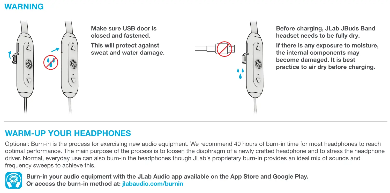 JLab JBuds Band Earbuds warning & warm up