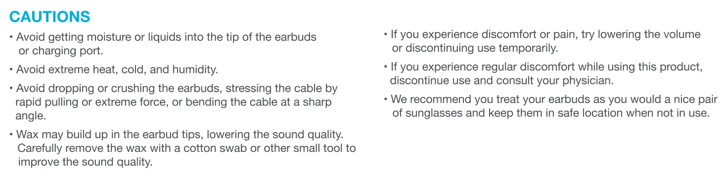 JLab JBuds Band Earbuds cautions