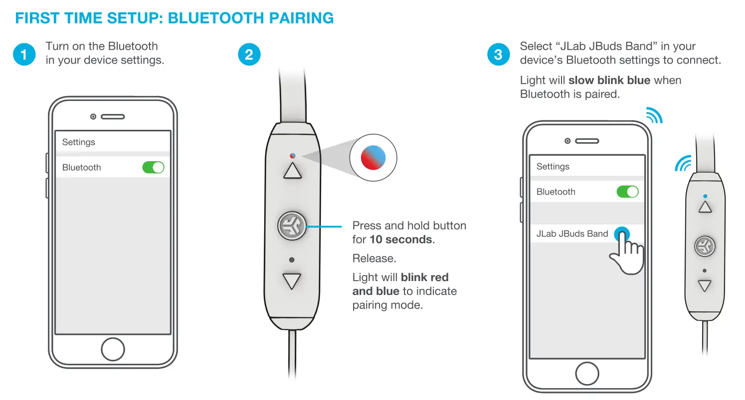 JLab JBuds Band Earbuds Bluetooth Pairing