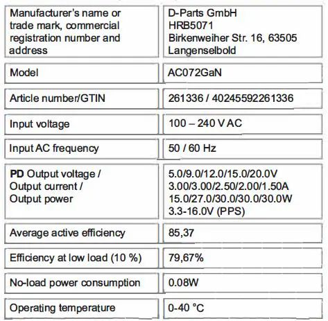specification table 1