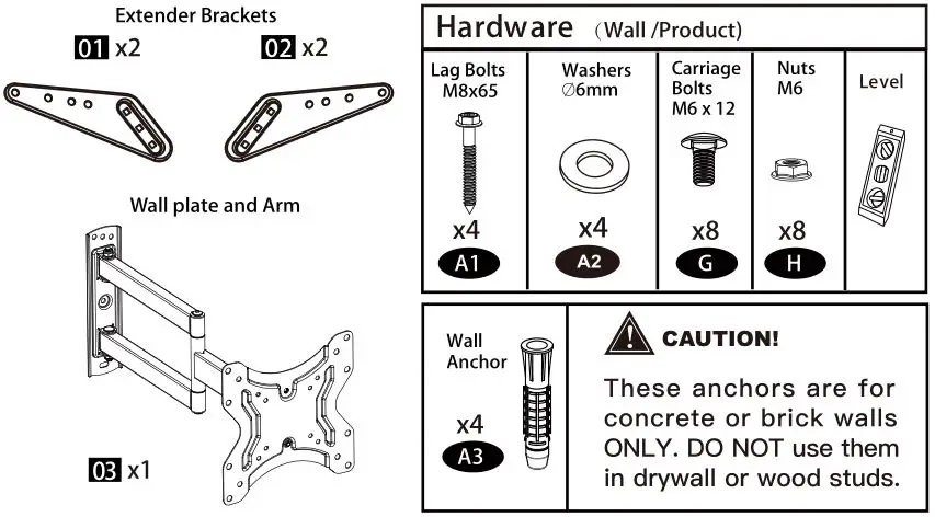 PERLESMITH Medium Full-Motion Tv Wall Mount - Hardware Included 1