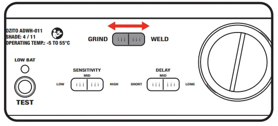 ozito ADWH 011 Auto Darkening Welding Helmet - Mode Selection