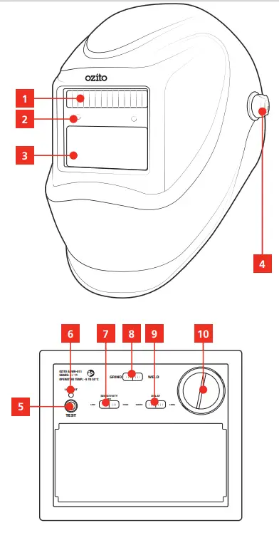 ozito ADWH 011 Auto Darkening Welding Helmet - PARTS