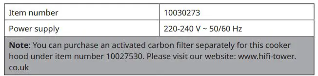 KLARSTEIN 10030273 Hotspot Cooker Exhaust Hood Instruction Manual - TECHNICAL DATA