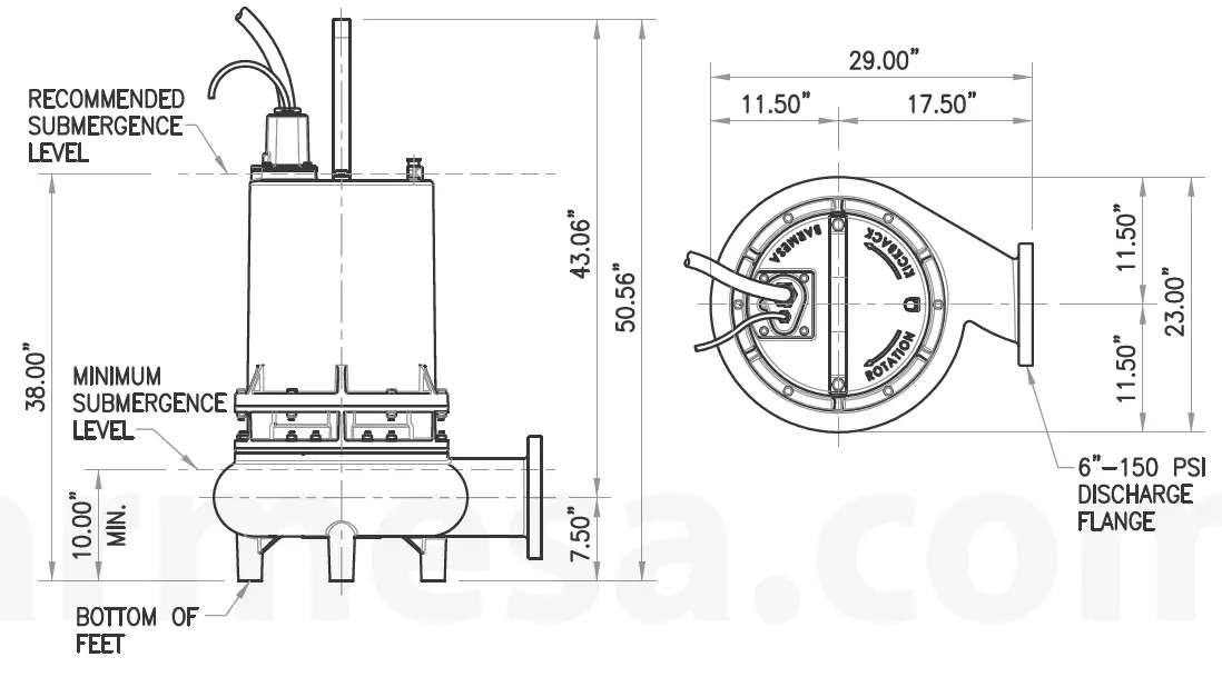 Barmesa Pumps 6BSE-HLDS Series 6BSE48044HLDS Submersible Non-Clog Sewage Pump 01
