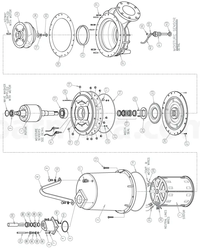 Barmesa Pumps 6BSE-HLDS Series 6BSE48044HLDS Submersible Non-Clog Sewage Pump 12