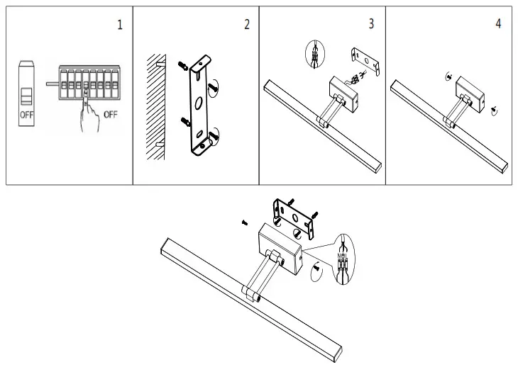V-TAC VT-7009, VT-7009CH MIRROR LIGHTS - INSTALLATION DIAGRAM