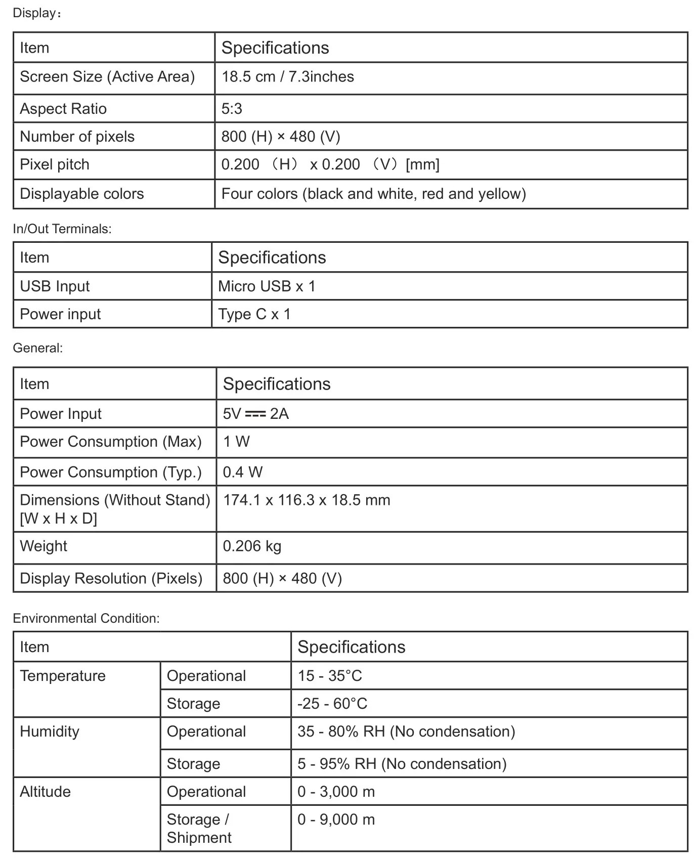 VICTORY U326688PF ePaper Display - Technical Specifications