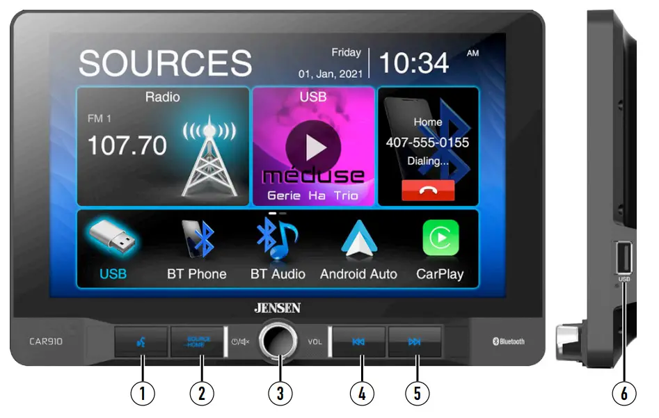 JENSEN CAR910 Multimedia Receiver with Android Auto and CarPlay featuring a digital TFT Display - figure 3