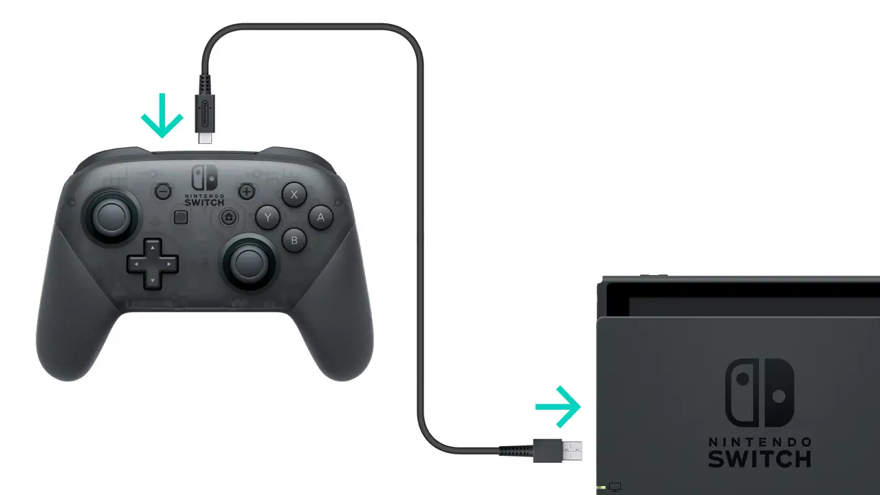 Nintendo Switch Pro Controller being connected to the Nintendo Switch Dock