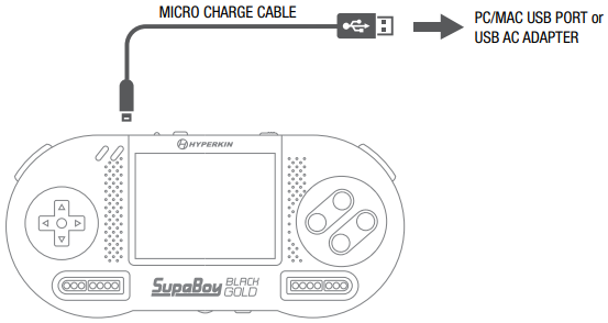 HYPERKIN M08889 SupaBoy BlackGold Portable Pocket Console-CHARGING THE BATTERY