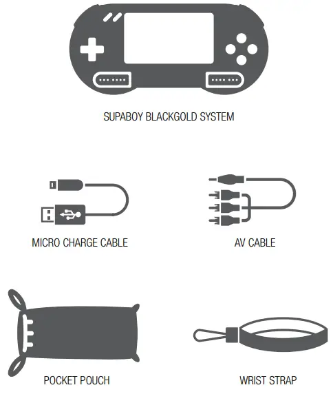 HYPERKIN M08889 SupaBoy BlackGold Portable Pocket Console-PACKAGE CONTENTS