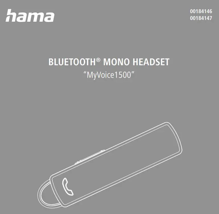 hama 00184146 My Voice 500 Bluetooth Mono Headset Instruction Manual
