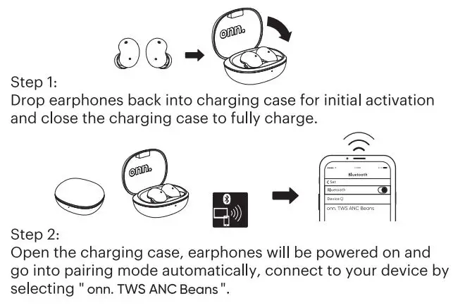 onn AABLK100043845 True Wireless Earphones with Charging Case User Guide - How To Start