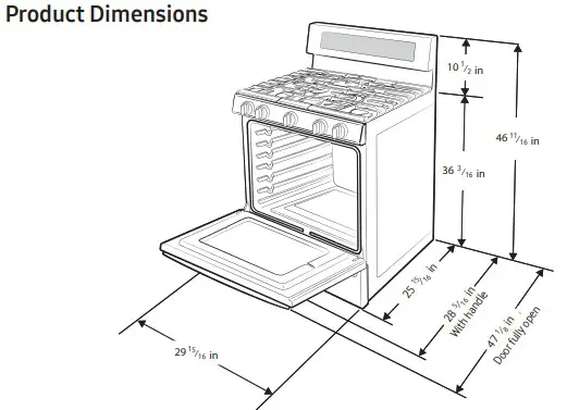 SAMSUNG Freestanding Gas Range with Product Dimensions