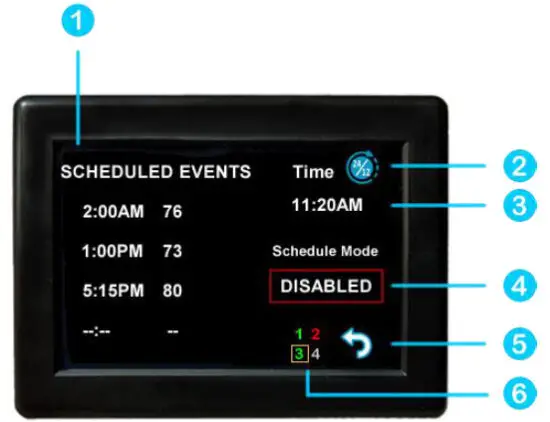 micro Air EasyTouch 355 Touchscreen Thermostat -Schedule screen