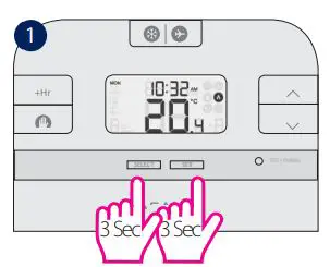 Thermostat Salus User Guide - Press the buttons together for 3 sec.