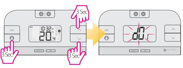 Thermostat Salus User Guide - Press the three buttons together simultaneously for 3 seconds