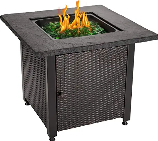 thdstatic HDMX1364 Black Propane Fire Pit with Glass Rocks