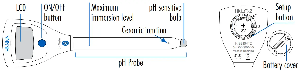 HANNA instruments HALO2 HI9810412 Wireless pH Tester for Lab - LCD DISPLAY