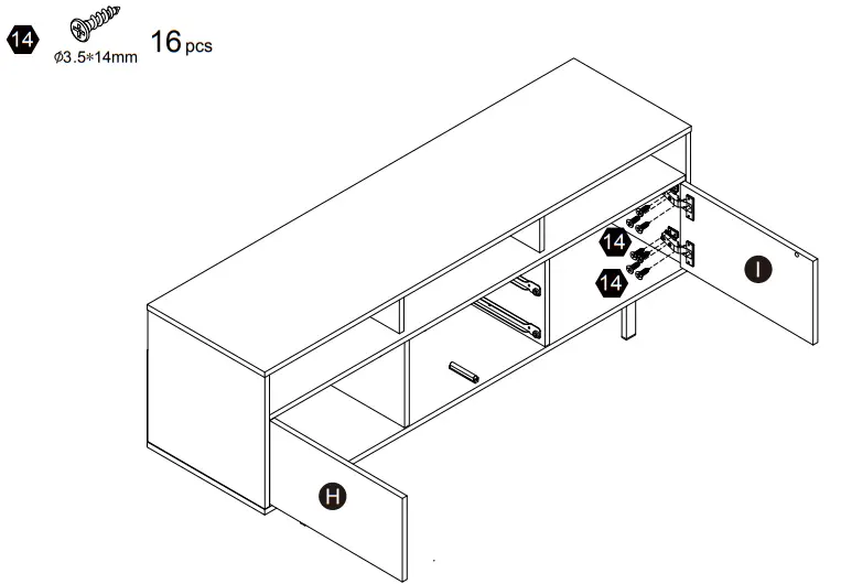 teamson home VNF00103 Versanora TV Stand with 2 Drawer 3 Open Shelves and 2 Door-fig21