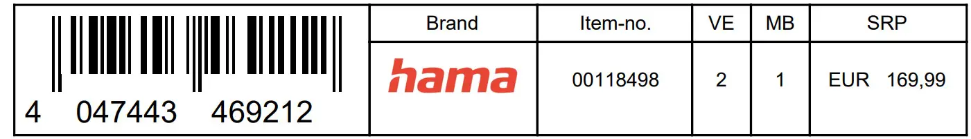 hama 00118498 Fullmotion Dual Monitor Arm - barcode