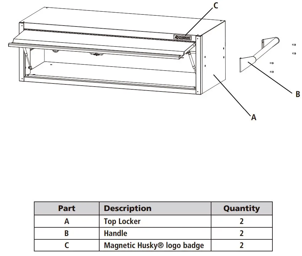 HUSKY HPRO63TLOCKERBL Professional Duty 63.5 Inch Top Locker User Guide - Package Contents