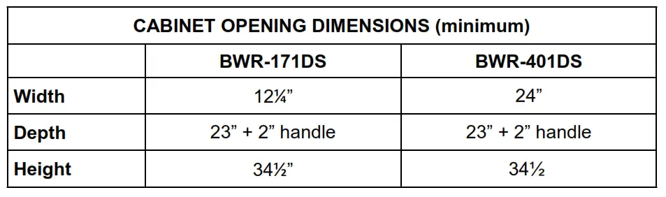 BWR-171DS & BWR-401DS - BUILT-IN CABINET INSTRUCTIONS
