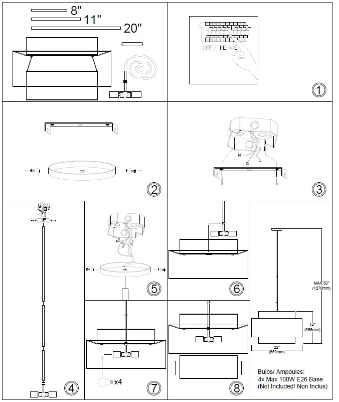 Dainolite PYA-224C 4 Light Incandescent Chandelier 1