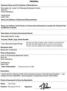 Declearation of conformity - Form A