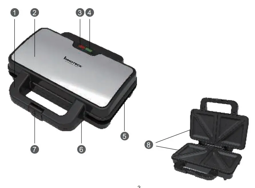 INNOTECK DS-5820 Deep Fill Sandwich Toaster Instruction Manual - PARTS IDENTIFICATION