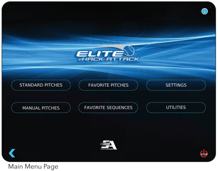 SPORTSATTACK Elite E Hack Attack Electronic Softball Pitching Machine - Main Menu