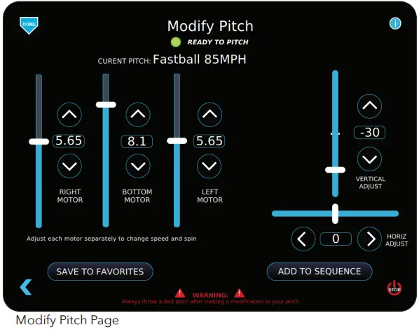 SPORTSATTACK Elite E Hack Attack Electronic Softball Pitching Machine - Modify Pitch Page