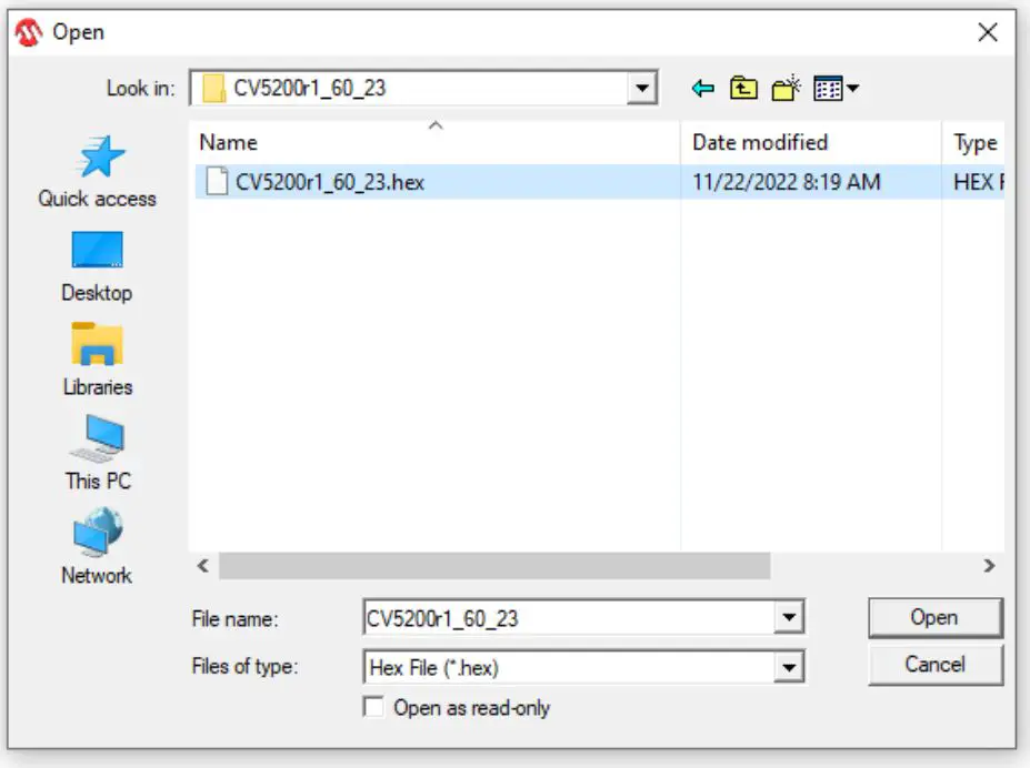 METCAL CV-5200 Connection Validation - Highlight the updated hex file and click Open
