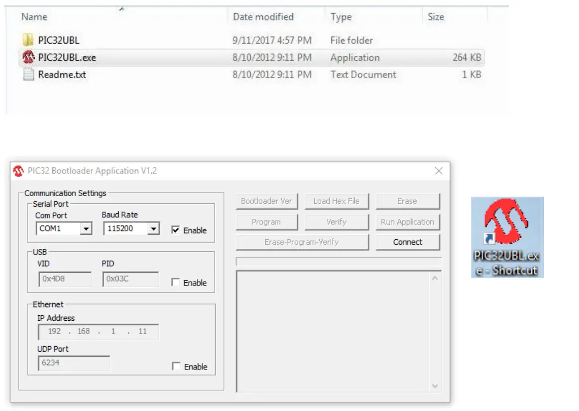 METCAL CV-5200 Connection Validation - STEP 3 Open the PIC32UBL.exe program (PIC BOOTLOADER application)
