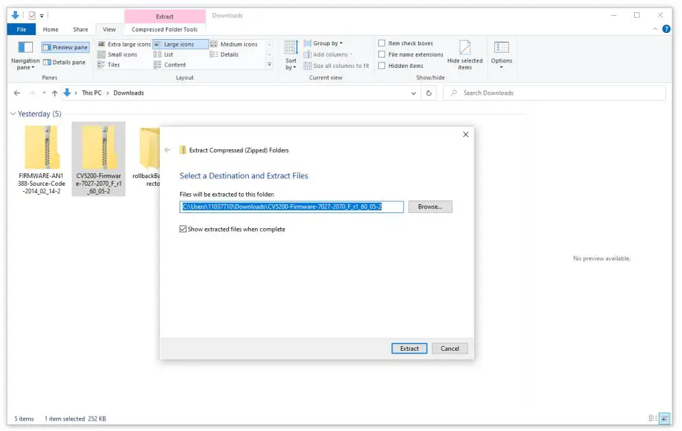 METCAL CV-5200 Connection Validation - Use the Unzip menu to select a destination folder for file extract