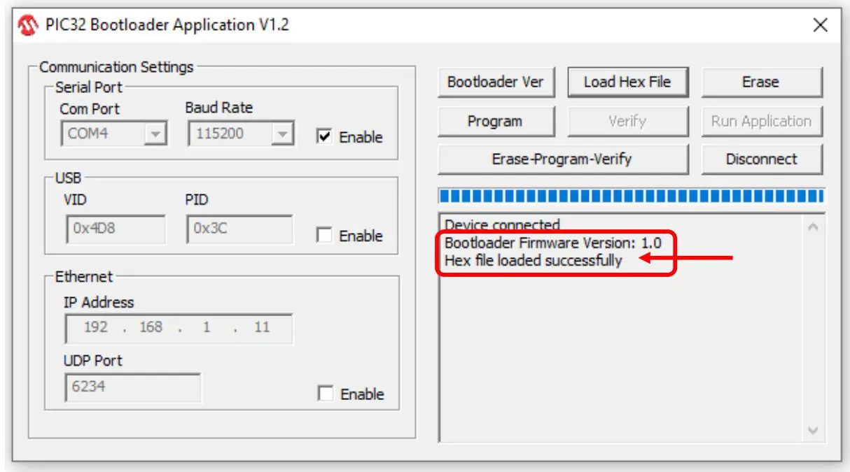 METCAL CV-5200 Connection Validation - You should see the onscreen message “Hex file loaded successfully