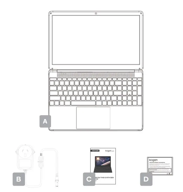 kogan KAL15Q300HA Atlas 15.6 Inch FHD I3 10th Gen Laptop User Guide - Components