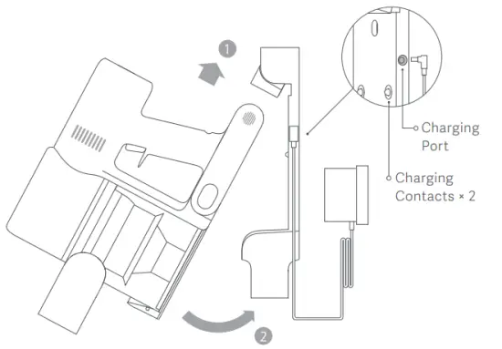Charging the vacuum cleaner on the charging mount